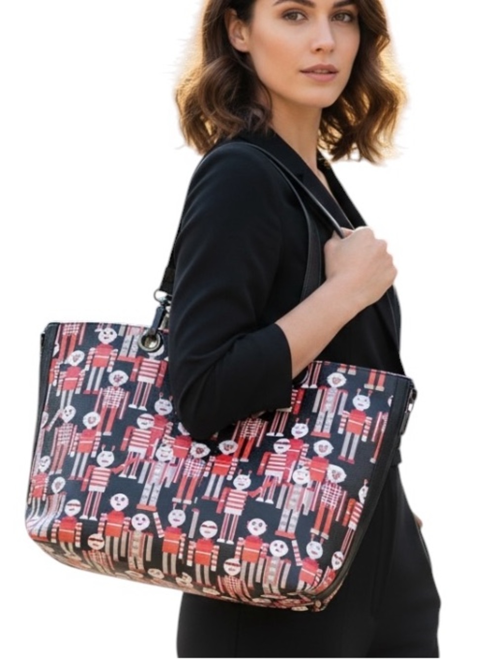 TRUNK Robot Print Tote Bag in Black Print